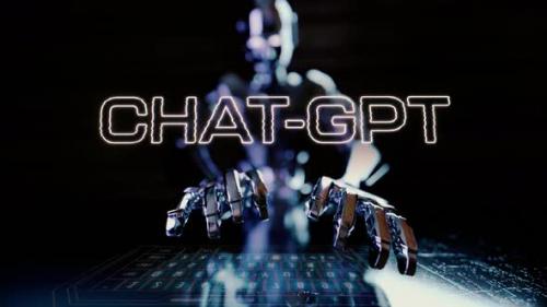 Videohive - Chat Gpt Text Animated With Ai Robot Businessman Typing On A Futuristic Keyboard - 48369670 - 48369670