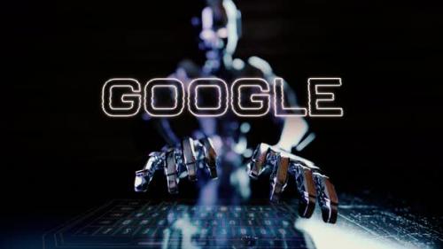 Videohive - Google Text Animated With Ai Robot Businessman Typing On A Futuristic Keyboard - 48369671 - 48369671