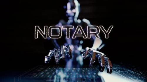 Videohive - Notary Text Animated With Ai Robot Businessman Typing On A Futuristic Keyboard - 48369673 - 48369673