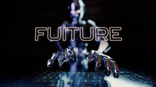 Videohive - Future Text Animated With Ai Robot Businessman Typing On A Futuristic Keyboard - 48369674 - 48369674