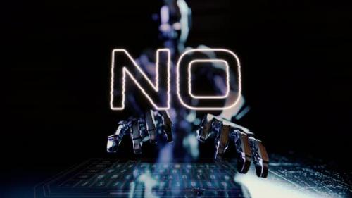 Videohive - No Text Animated With Ai Robot Businessman Typing On A Futuristic Keyboard - 48369675 - 48369675