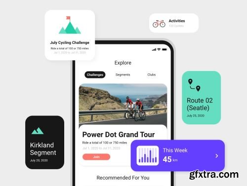 Glide Cycling App (UI Kit) Ui8.net