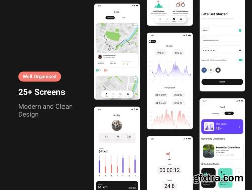 Glide Cycling App (UI Kit) Ui8.net