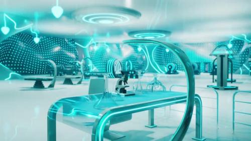 Videohive - A Futuristic Laboratory with a Sleek White Plastic Table and Chairs - 48388035 - 48388035