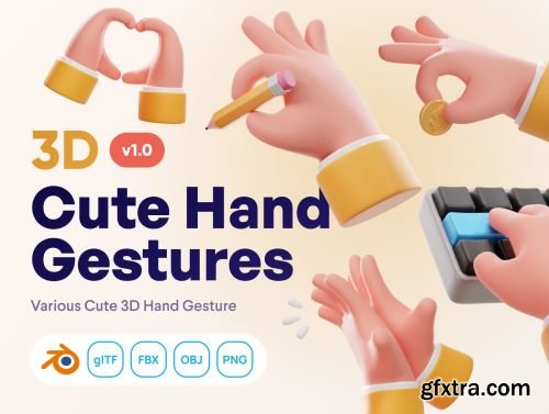 Handflufy - Cute 3D Hand Gesture Ui8.net