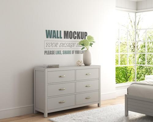 Premium PSD | A bedroom with natural light designed in american style wall mockup Premium PSD