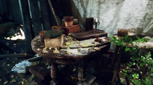 Videohive - A Cluttered and Abandoned Table in a Devastated Room - 48389029 - 48389029