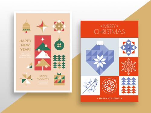 Christmas Greeting Cards Layout with Holidays Decoration 643817608