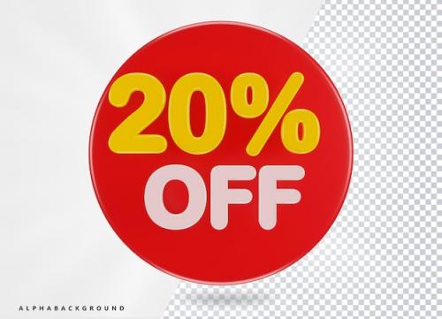 Premium PSD | 20 percent off discount 3d sale icon with transparent background red yellow and white color Premium PSD