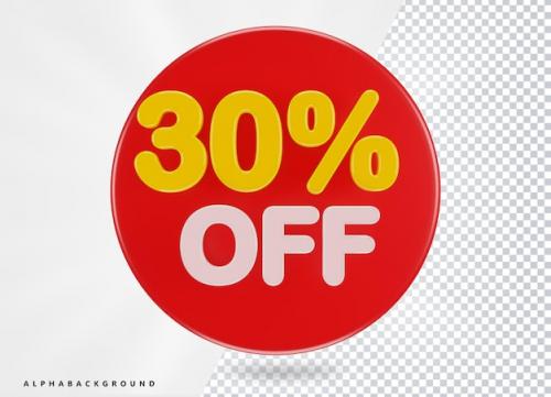 Premium PSD | 30 off discount 3d sale symbol with transparent background red yellow and white color Premium PSD