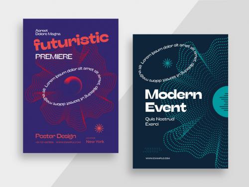 Futuristic Poster Layout with Abstract Shapes 643817605