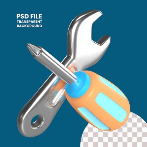 Premium PSD | Screwdriver and wrench 3d illustration icon Premium PSD