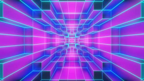 Videohive - Pink And Cyan Neon Glowing Sci-Fi Spiraled Room Background Vj Loop In 4K - 48317834 - 48317834