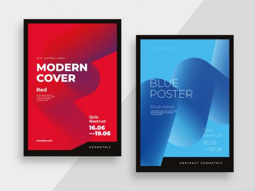 Modern Event Posters Layout with Blue and Red Accents 643817593