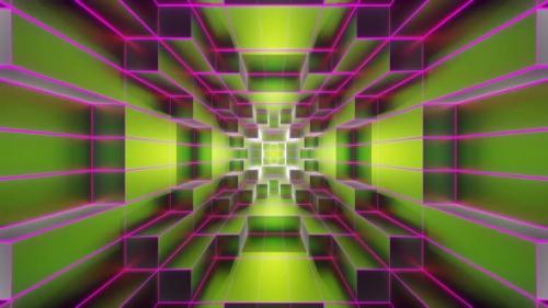 Videohive - Lime And Pink Neon Glowing Sci-Fi Spiraled Room Background Vj Loop In 4K - 48317838 - 48317838