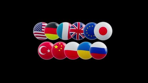 Videohive - animation of a group of flags of countries stylized as a sphere. alpha channel - 48323480 - 48323480