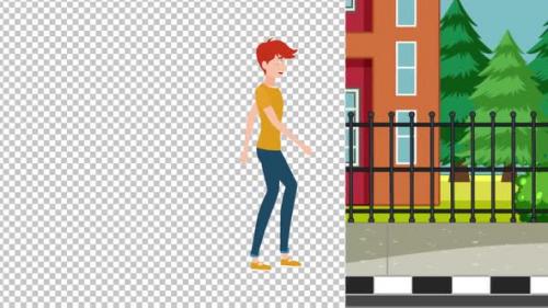 Videohive - Young Boy Walking Animation Alpha 1080p Looped - 48328966 - 48328966