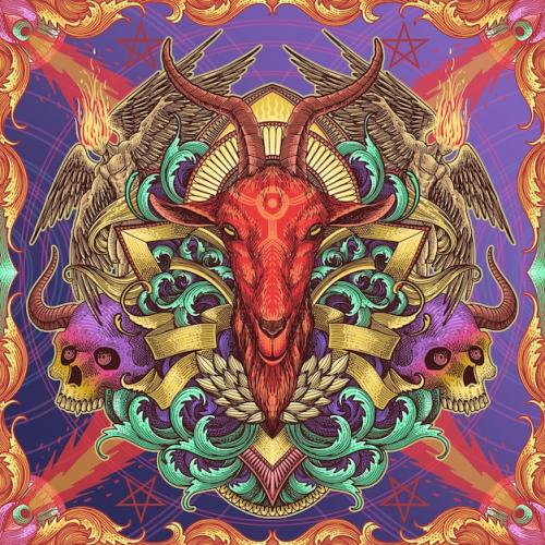 Premium PSD | Red goat psychedelic artwork Premium PSD