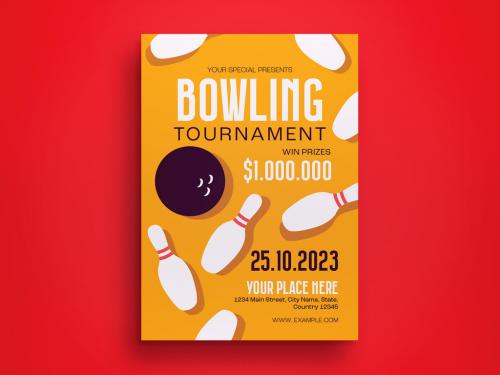 Yellow Flat Design Bowling Tournament Flyer Layout 643519419