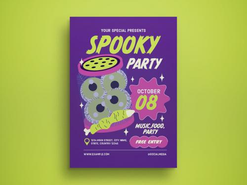 Purple Flat Design Spooky Party Flyer Layout 643519404