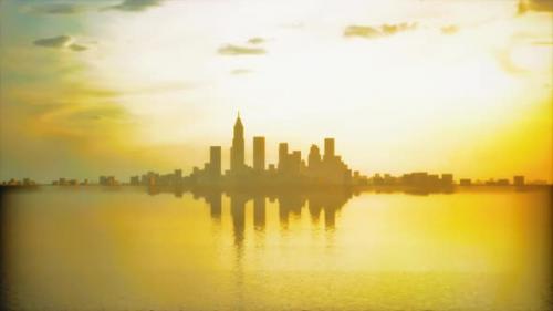 Videohive - Downtown Cityscape at Sunset in Fog - 48368234 - 48368234