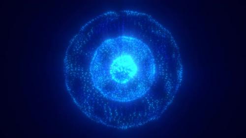 Videohive - Blue energy glowing sphere futuristic atom from magic particles and energy waves background - 48368260 - 48368260