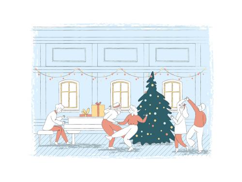 Christmas Scene Illustration of Happy Christmas Night Party 642128400