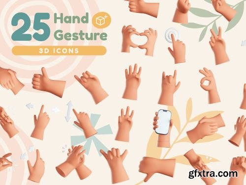 Hands Gesture 3D Icons Ui8.net