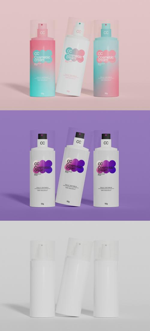 Three Cosmetic Beauty Products Mockup 642120715