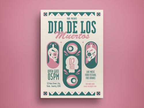 Beige Flat Design Dia De Los Muertos Flyer Layout 642011577