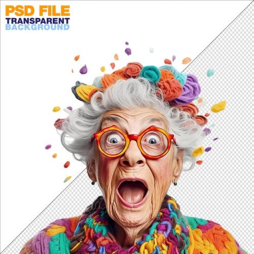 Premium PSD | A pretty granny is making a funny face on transparent background Premium PSD