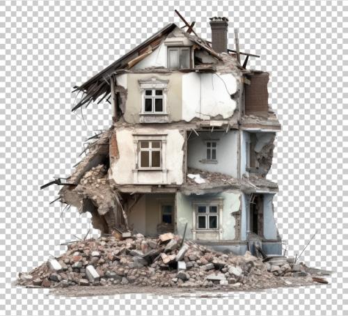 Premium PSD | Destroyed or demolished house isolated on transparent background Premium PSD