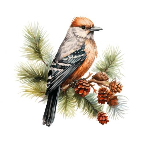 Premium Vector | Bird and pinecone watercolor Premium PSD