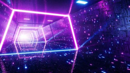 Videohive - Flickering Neon Lights Digital Tunnel Corridor - 48383686 - 48383686