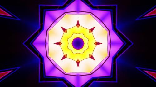 Videohive - Purple and yellow flower with star in the center. Kaleidoscope VJ loop - 48301707 - 48301707