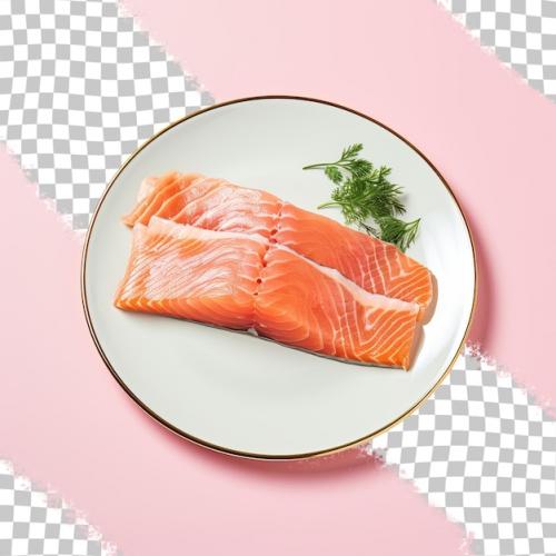 Premium PSD | Isolated smoked pink salmon on transparent background plate Premium PSD