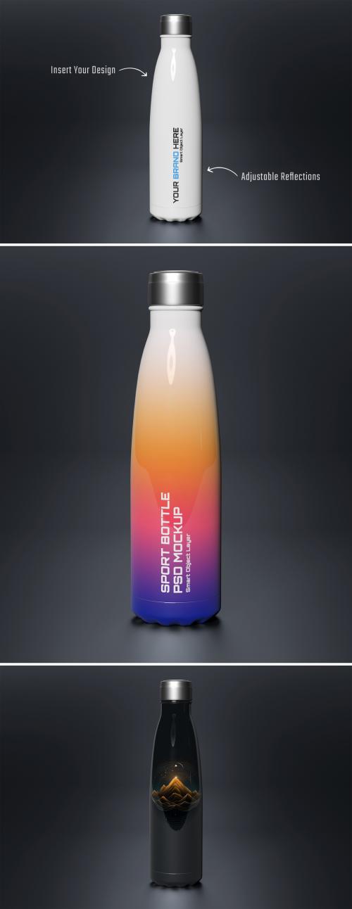 Metal Water Bottle On Dark Background Mockup 641980641