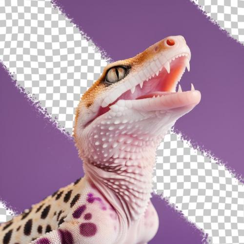 Premium PSD | Mack snow eclipse leopard gecko head shot profile and tongue out on a transparent background Premium PSD