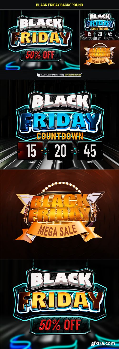 Black Friday Discount Banner Stylized with 3d Text - PSD Templates