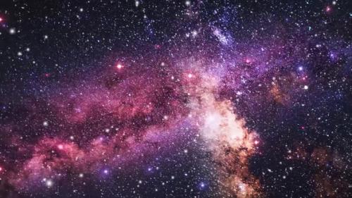 Videohive - Space exploration through outer space towards glowing milky way galaxy. Animation of flying through - 48305036 - 48305036