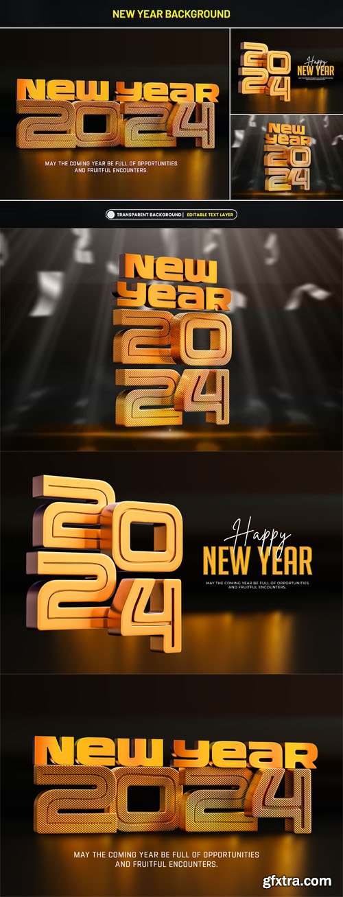 New Year 2024 Background with Stylized 3D Text - PSD Templates