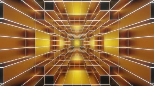 Videohive - Gold And White Neon Glowing Sci-Fi Spiraled Room Background Vj Loop In 4K - 48317827 - 48317827