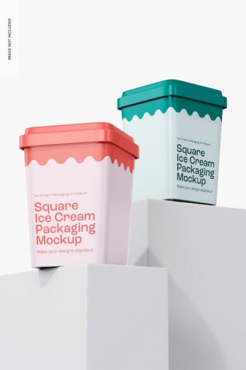 Premium PSD | Square ice cream packaging mockup, low angle view Premium PSD