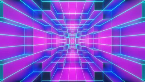 Videohive - Pink And Cyan Neon Glowing Sci-Fi Spiraled Room Background Vj Loop In HD - 48317830 - 48317830