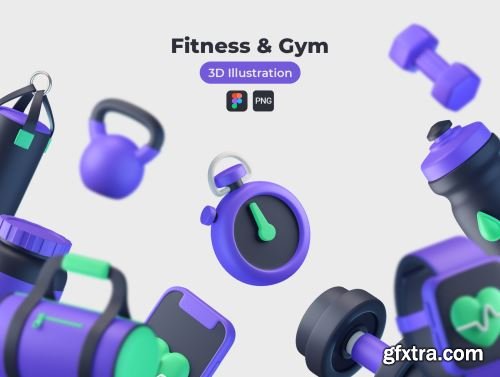 Fitness and Gym 3D Icons Ui8.net