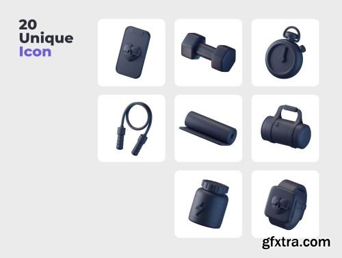 Fitness and Gym 3D Icons Ui8.net