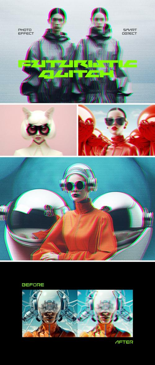 Futuristic Glitch Photo Effect Mockup With Generative AI Preview 641679228