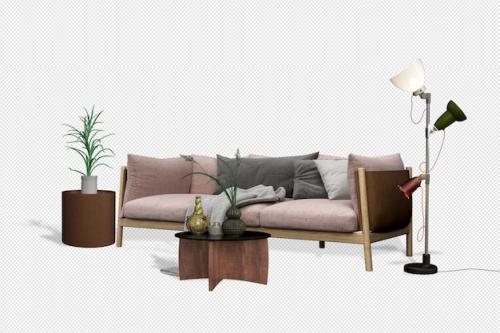 Premium PSD | Interior decoration set in 3d Premium PSD