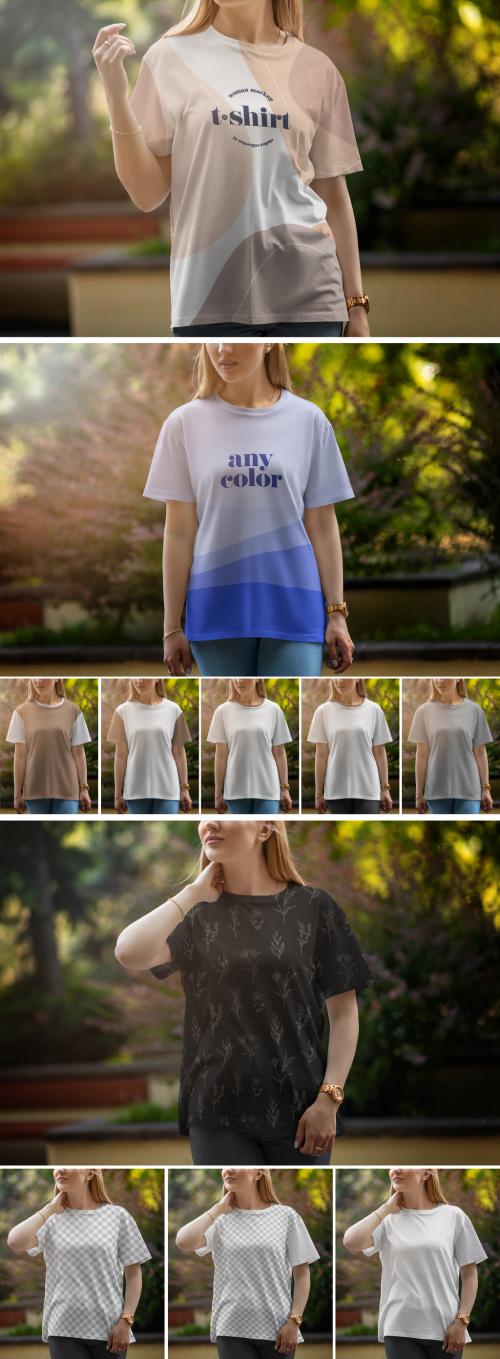 Mockup of a T-shirt With a Round Collar on a Young Girl 641677614