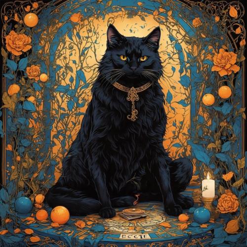 Premium PSD | Vector holistic black cat tarot halloween Premium PSD